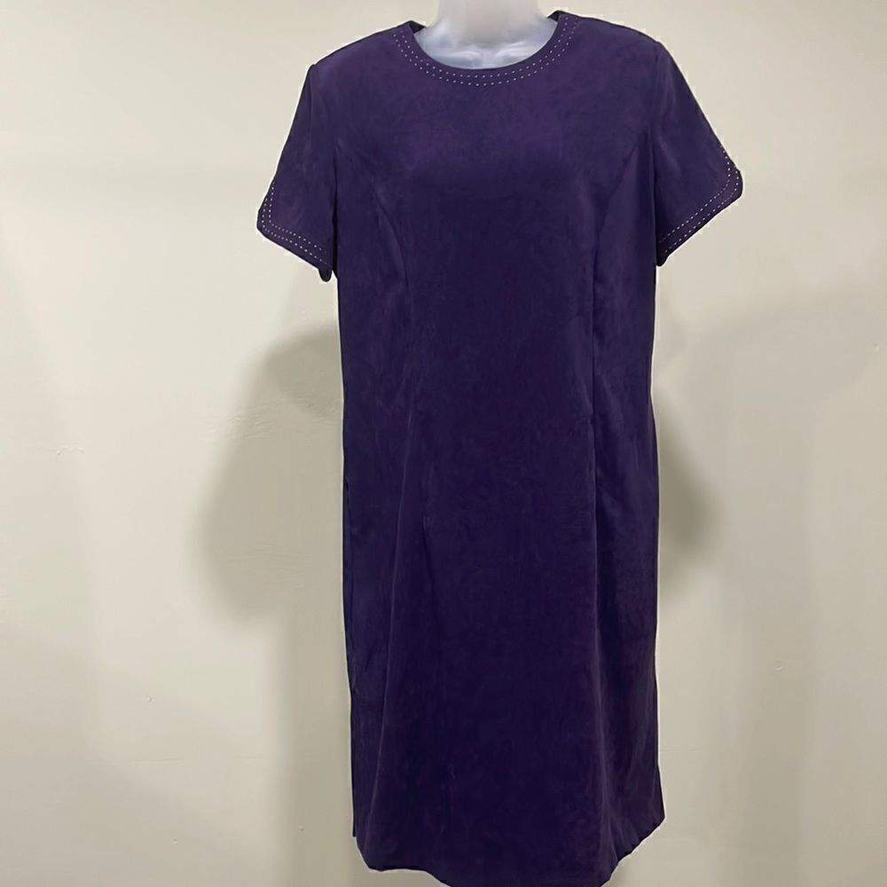 NWOT R&K purple suede like dress with decorative stitching. Size 14.